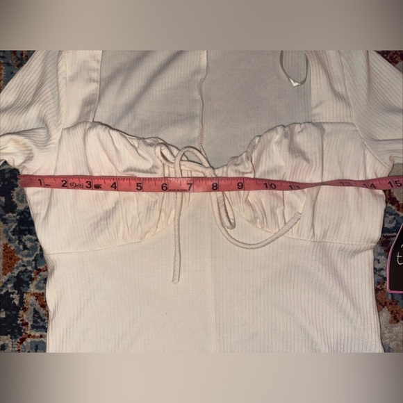 NWT MIXED THREADS Sz L Women’s Sexy Scoop Neck Long Sleeve bodysuit Beige Ribbed - Picture 8 of 8